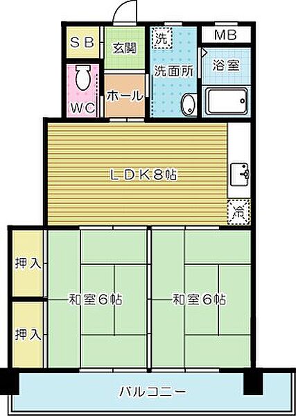 パルメゾン 402｜福岡県北九州市小倉北区竪林町(賃貸マンション2LDK・3階・51.00㎡)の写真 その2