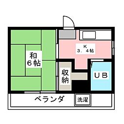原コーポ 3階1Kの間取り