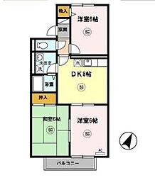 プリシェール西明石 2階3DKの間取り