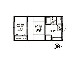 シェトワ住吉 2階2Kの間取り