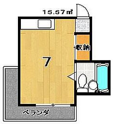 京都市営烏丸線 国際会館駅 徒歩4分の賃貸マンション 3階ワンルームの間取り