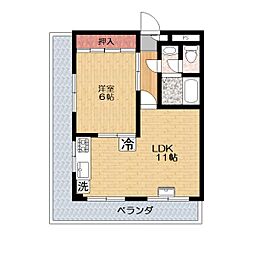 第二山内マンション 1LDKの間取図画像