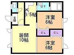 コーポパークサイド 2LDKの間取図画像