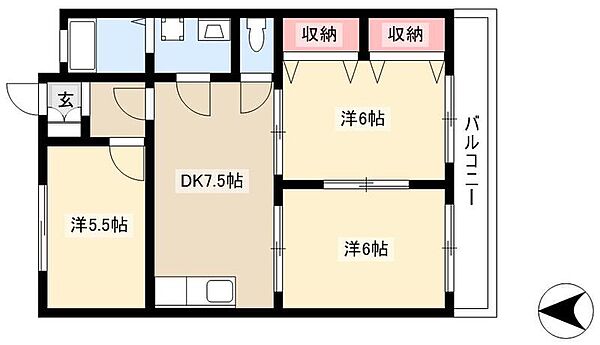 サンビューマンション中京 ｜愛知県名古屋市名東区貴船3丁目(賃貸マンション3DK・2階・57.96㎡)の写真 その2