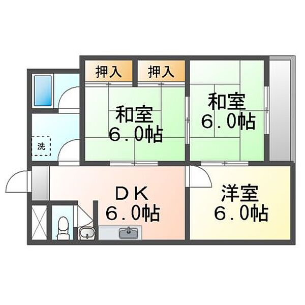 香川県高松市桜町１丁目(賃貸マンション3DK・1階・52.81㎡)の写真 その4