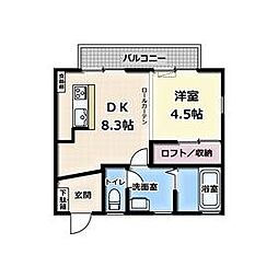 サンスイ・ぺガ 1階1DKの間取り