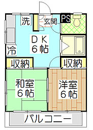 グリーンハイム北斗 2DKの間取図画像