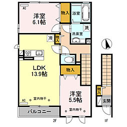 ヴィラデフルール 2LDKの間取図画像