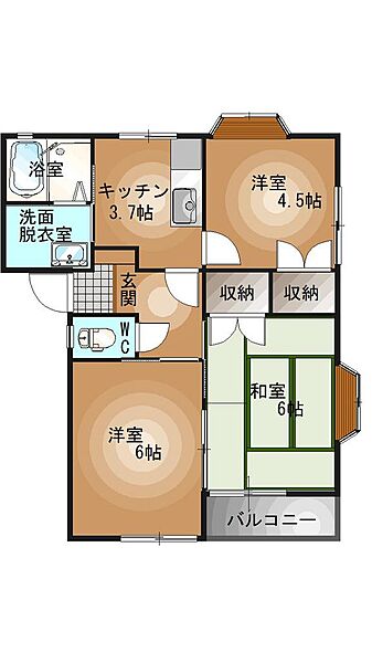 エクセルドーメキ 202｜栃木県宇都宮市雀の宮４丁目(賃貸アパート3K・2階・45.95㎡)の写真 その2