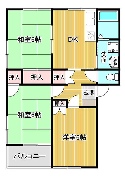 福岡県筑後市大字徳久(賃貸アパート3DK・2階・59.50㎡)の写真 その2