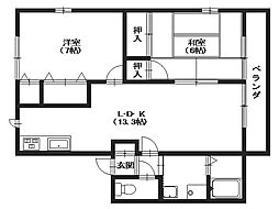 JR芸備線 安芸矢口駅 徒歩17分の賃貸アパート 2階2LDKの間取り