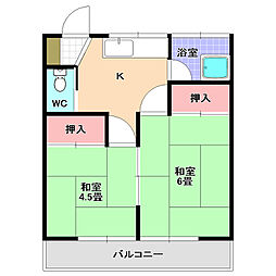 第3山口コーポ 2階2Kの間取り