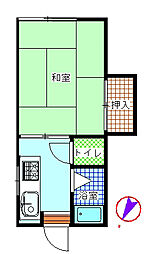 旭ハイツ 1階1Kの間取り