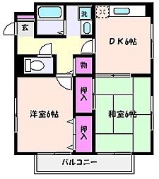 パセオ北町 2DKの間取図画像