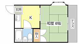 パルティール 2階1Kの間取り