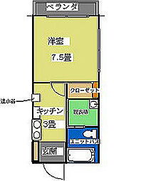 オーシャンハイツ 302 3階1LDKの間取り
