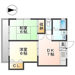 コーポNC 2DKの間取図画像