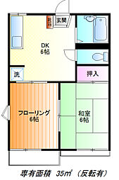 みどりハウス 2階2DKの間取り