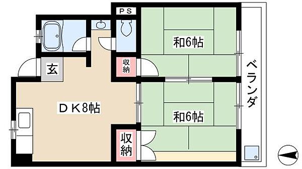 江口マンション四女子 ｜愛知県名古屋市中川区四女子町4丁目(賃貸マンション2DK・3階・44.30㎡)の写真 その2