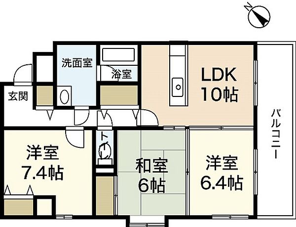 広島県広島市安佐南区緑井6丁目(賃貸マンション3LDK・5階・66.86㎡)の写真 その2