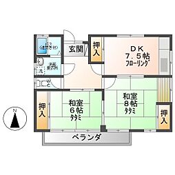 柳沢アパート1 2階2DKの間取り