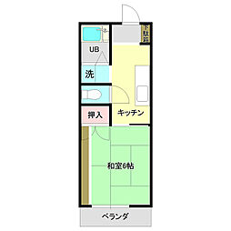 サンライズコーポ 2階1Kの間取り