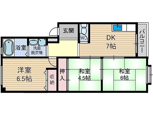 コーポスカイラーク 307号室｜大阪府茨木市蔵垣内３丁目(賃貸マンション3DK・3階・54.52㎡)の写真 その2