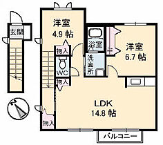 ShaMaison MAAMI 201 ｜ 山口県宇部市東平原２丁目2-8-6（賃貸アパート2LDK・2階・64.93㎡） その2