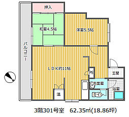 上後藤６丁目マンション 3階2LDKの間取り
