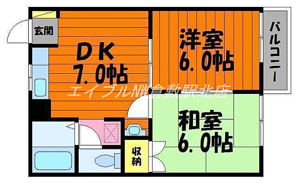 岡山県倉敷市中庄(賃貸アパート2DK・2階・43.00㎡)の写真 その2