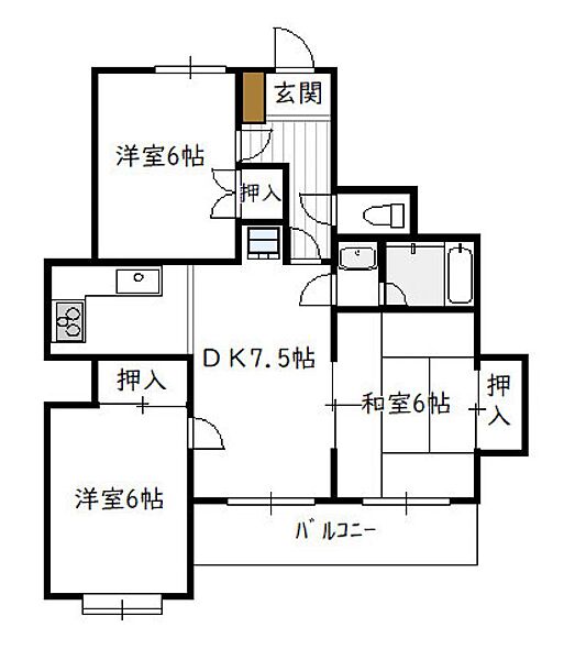 バンベールハウス（3DK） A303号｜宮崎県宮崎市大字恒久(賃貸マンション3DK・3階・56.72㎡)の写真 その2