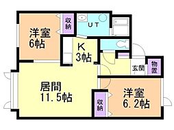 クレストヒルB 2LDKの間取図画像