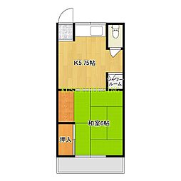 中村荘 2階1Kの間取り