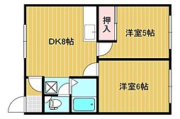 フィールドハウス 2階2DKの間取り