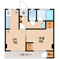 第二ショーケービル 1DKの間取図画像