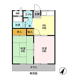 シティウィングAB 2階2DKの間取り