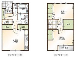 ビットカーサ上直江 2階2LDKの間取り