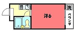 シェモア御蔭通 2階1Kの間取り