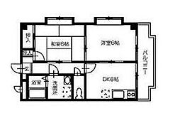 JR山陽本線 東福山駅 3.5kmの賃貸マンション 3階2DKの間取り