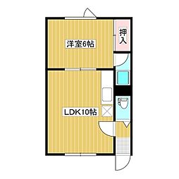 第2ツチヤハイツ 2階1LDKの間取り