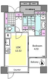 ライオンズクォーレ東京八丁堀 1LDKの間取図画像