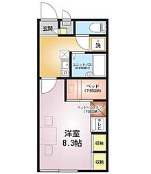 レオパレス中村 1Kの間取図画像
