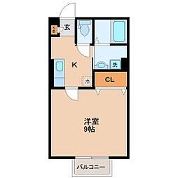 ヴィラージュ輝A 1Kの間取図画像