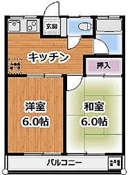 シャトン田中 1階2Kの間取り
