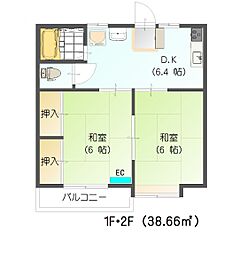 グリーンハイツ 2DKの間取図画像
