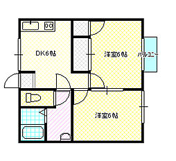 ロイヤル2せのお 2DKの間取図画像