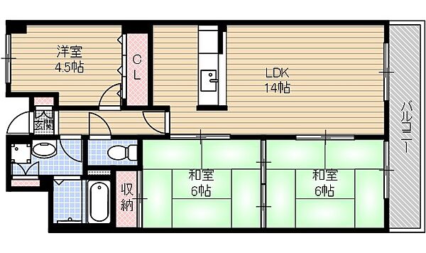 若園11番館 506号室｜大阪府茨木市若園町(賃貸マンション3LDK・5階・65.00㎡)の写真 その2