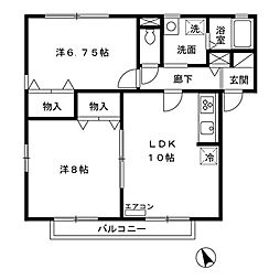 JR内房線 五井駅 徒歩21分の賃貸アパート 2階2LDKの間取り