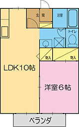 ヴィラージュハイム 2階1LDKの間取り