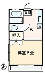 かしわ荘 1Kの間取図画像